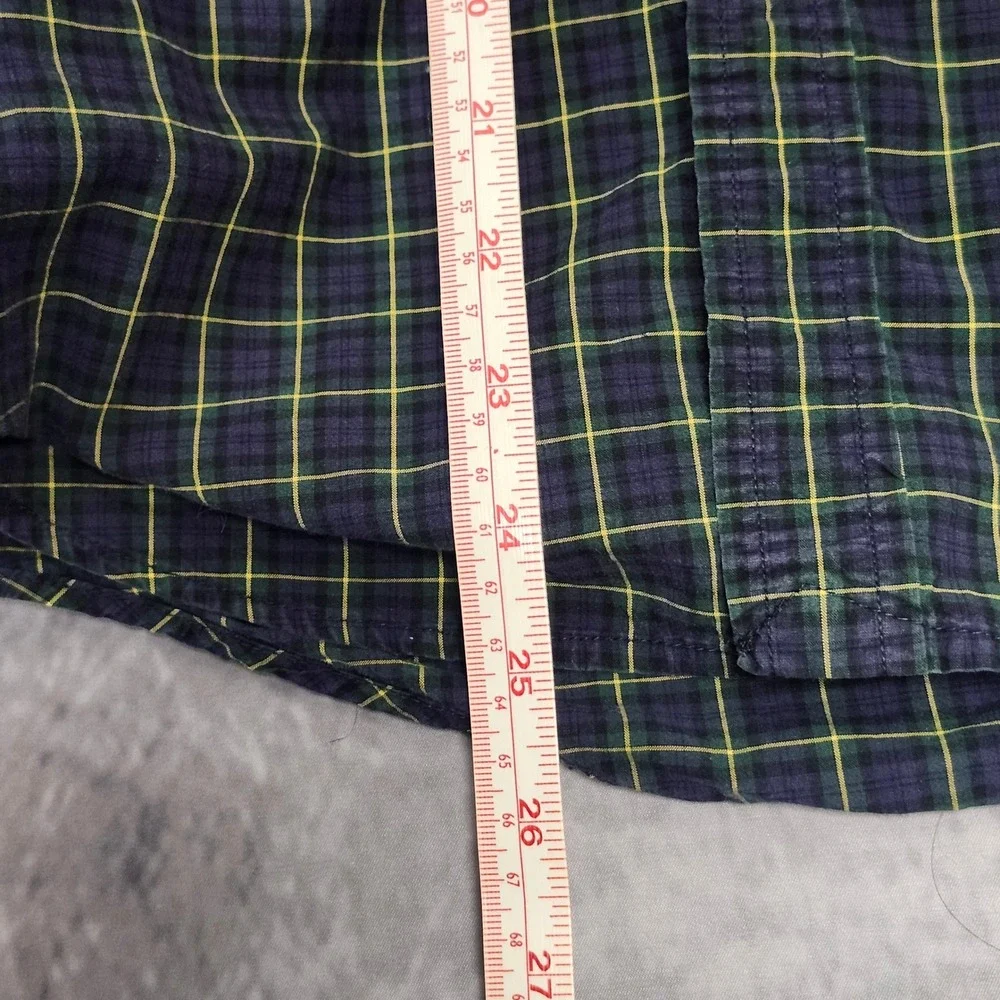 Ralph Lauren Plaid Button Down Shirt Boys Large 14-16 Green Navy Yellow Pony L